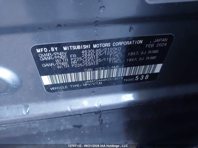 Aukcja sprzedaży 2024 Mitsubishi Eclipse Cross Gt/noir/se/sel, vin: JA4ATVAA4RZ619574, numer aukcji: 12707132