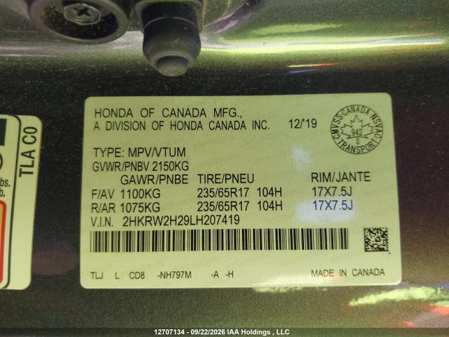 Honda CR-V LX 2020 2HKRW2H29LH207419 Image 9