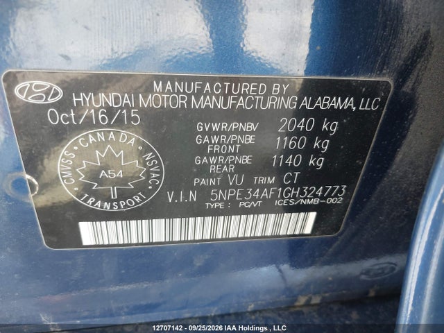2016 Hyundai Sonata Sport/limited მანქანა იყიდება აუქციონზე, vin: 5NPE34AF1GH324773, აუქციონის ნომერი: 12707142