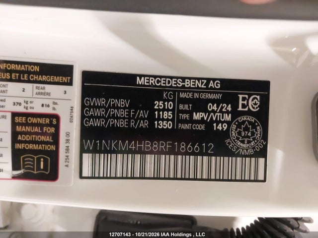 12707143 :رقم المزاد ، W1NKM4HB8RF186612 vin ، 2024 Mercedes-benz Glc 300 4matic مزاد بيع