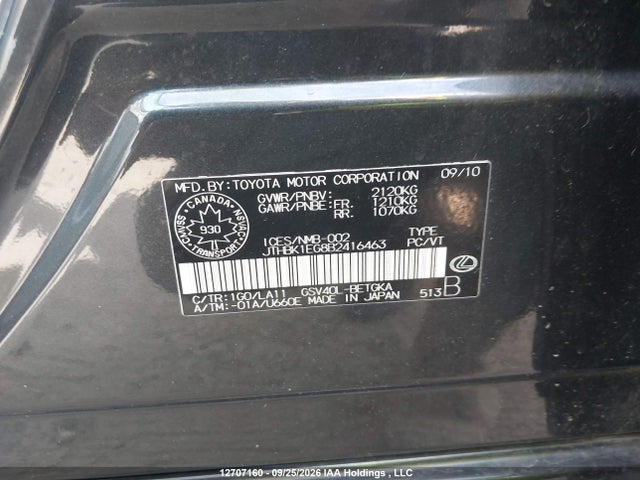 Aukcja sprzedaży 2011 Lexus Es 350 350, vin: JTHBK1EG8B2416463, numer aukcji: 12707160