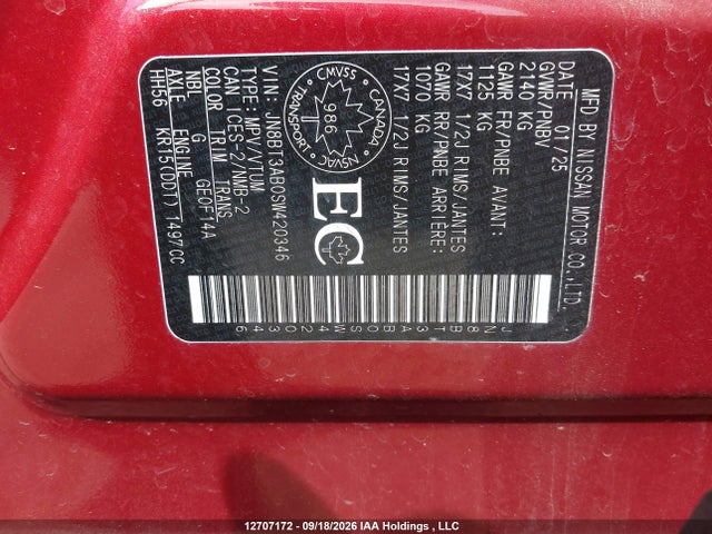 Продаж на аукціоні авто 2025 Nissan Rogue S, vin: JN8BT3AB0SW420346, номер лоту: 12707172