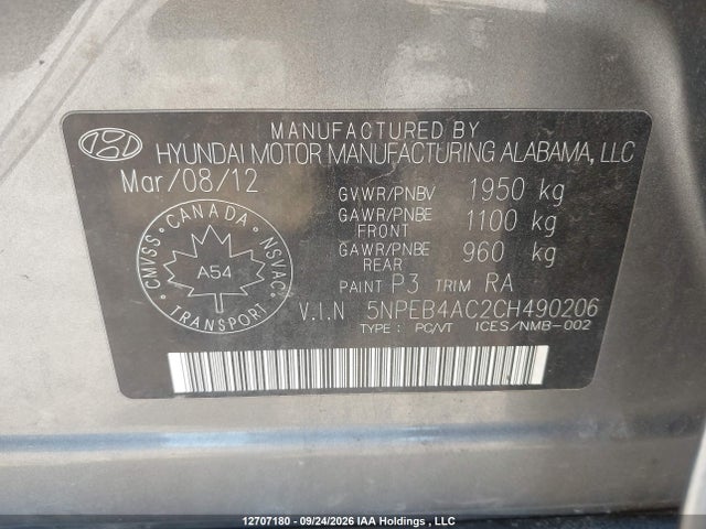 2012 Hyundai Sonata Gls მანქანა იყიდება აუქციონზე, vin: 5NPEB4AC2CH490206, აუქციონის ნომერი: 12707180