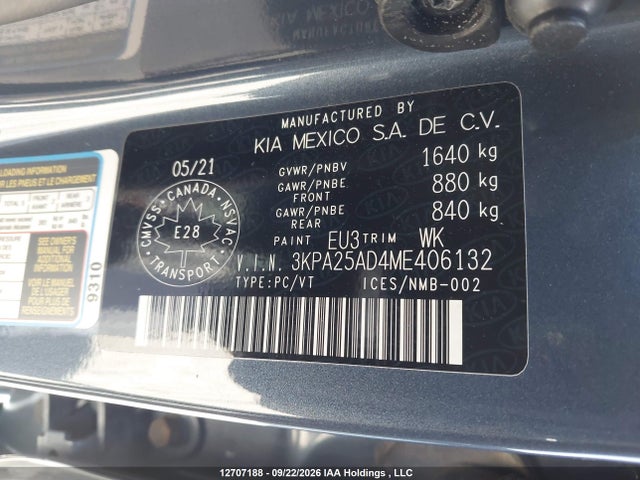 Продажа на аукционе авто 2021 Kia Rio Lx Premium/lx+, vin: 3KPA25AD4ME406132, номер лота: 12707188