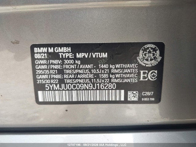 Продажа на аукционе авто 2022 Bmw X5 M/m Competition, vin: 5YMJU0C09N9J16280, номер лота: 12707196
