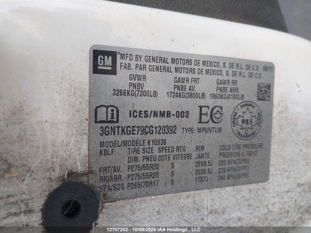 12707202 :رقم المزاد ، 3GNTKGE79CG120392 vin ، 2012 Chevrolet Avalanche Ltz مزاد بيع