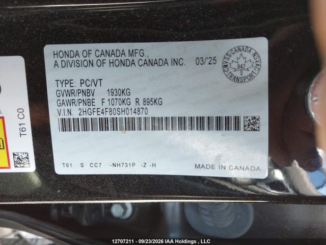 Aukcja sprzedaży 2025 Honda Civic Sport Hybrid/sport Touring Hybrid, vin: 2HGFE4F80SH014870, numer aukcji: 12707211