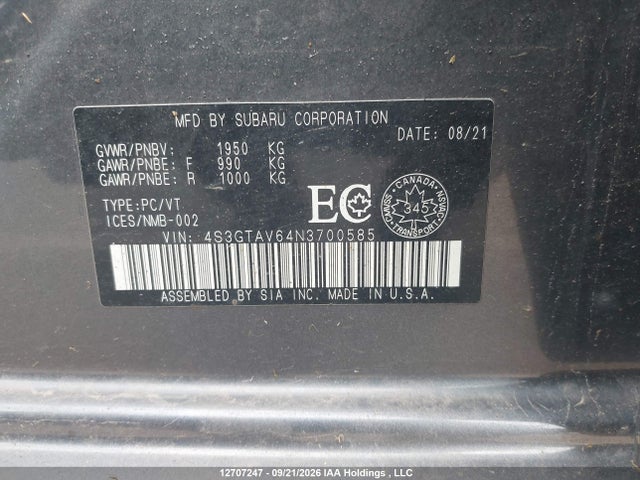 Aukcja sprzedaży 2022 Subaru Impreza Touring With Eyesight 5-door, vin: 4S3GTAV64N3700585, numer aukcji: 12707247