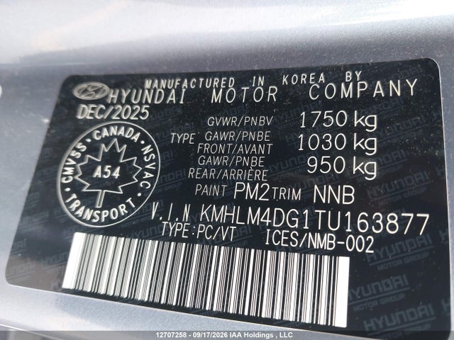Aukcja sprzedaży 2026 Hyundai Elantra Sel Sport, vin: KMHLM4DG1TU163877, numer aukcji: 12707258