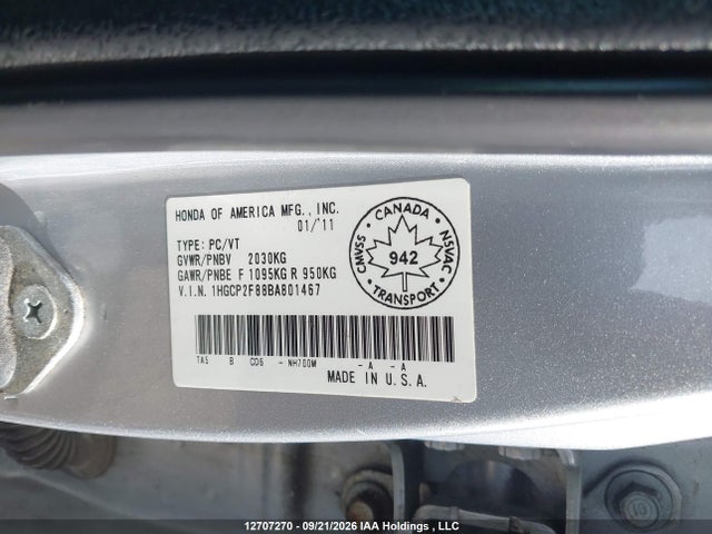 Продаж на аукціоні авто 2011 Honda Accord, vin: 1HGCP2F88BA801467, номер лоту: 12707270