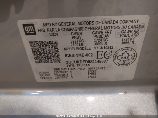 Aukcja sprzedaży 2025 Chevrolet Silverado K1500 Lt, vin: 2GCUKDED9S1148637, numer aukcji: 12707274