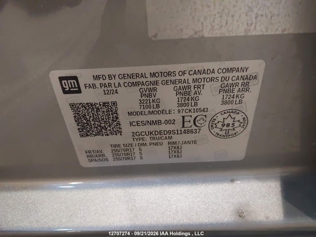 Aukcja sprzedaży 2025 Chevrolet Silverado K1500 Lt, vin: 2GCUKDED9S1148637, numer aukcji: 12707274