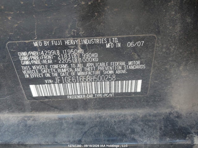 Aukcja sprzedaży 2008 Subaru Impreza 2.5i, vin: JF1GE61658H500258, numer aukcji: 12707280