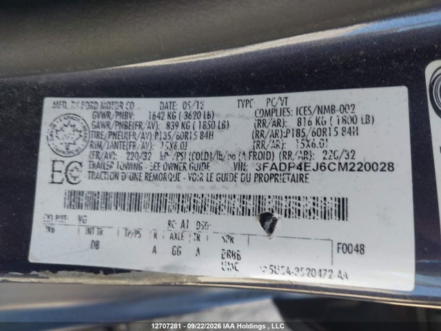 Продаж на аукціоні авто 2012 Ford Fiesta Se, vin: 3FADP4EJ6CM220028, номер лоту: 12707281