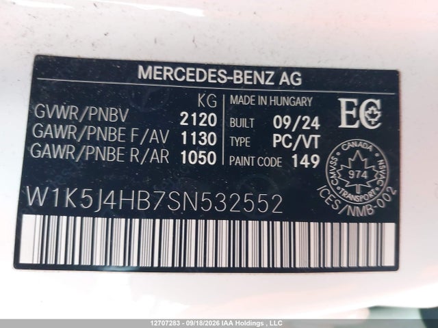 Продажа на аукционе авто 2025 Mercedes-benz Cla 250 4matic, vin: W1K5J4HB7SN532552, номер лота: 12707283