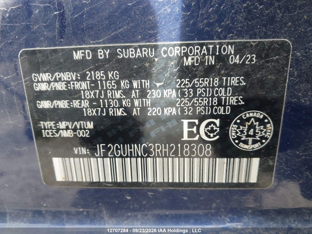 12707284 :رقم المزاد ، JF2GUHNC3RH218308 vin ، 2024 Subaru Crosstrek Limited مزاد بيع
