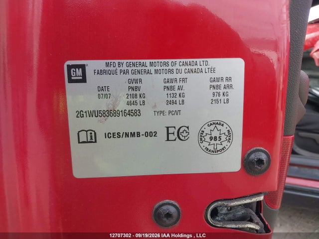 12707302 :رقم المزاد ، 2G1WU583689164583 vin ، 2008 Chevrolet Impala مزاد بيع