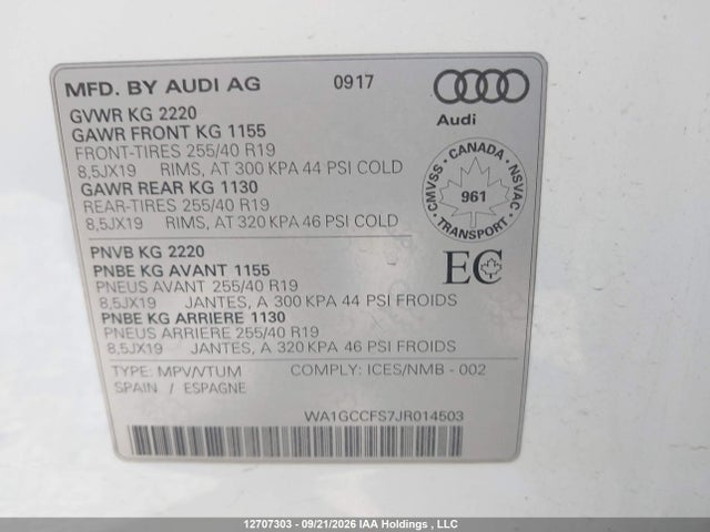 Продаж на аукціоні авто 2018 Audi Q3 Technik, vin: WA1GCCFS7JR014503, номер лоту: 12707303