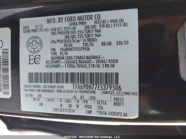 Aukcja sprzedaży 2014 Ford Fusion Se, vin: 1FA6P0H77E5379506, numer aukcji: 12707326