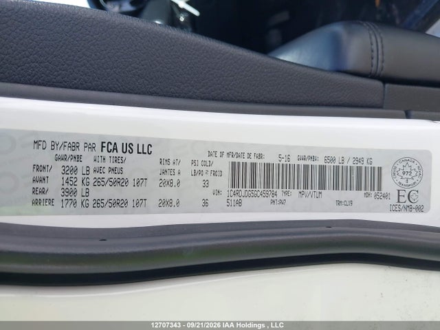 Aukcja sprzedaży 2016 Dodge Durango Limited, vin: 1C4RDJDG5GC459784, numer aukcji: 12707343