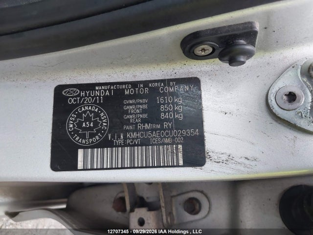 Aukcja sprzedaży 2012 Hyundai Accent Gls, vin: KMHCU5AE0CU029354, numer aukcji: 12707345