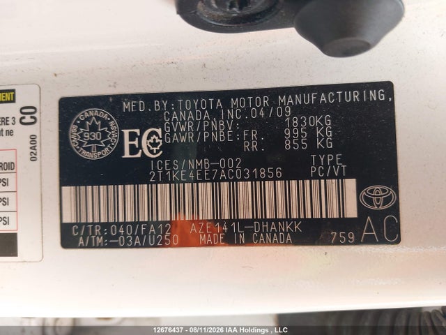 Продажа на аукционе авто 2010 Toyota Matrix Xr, vin: 2T1KE4EE7AC031856, номер лота: 12676437