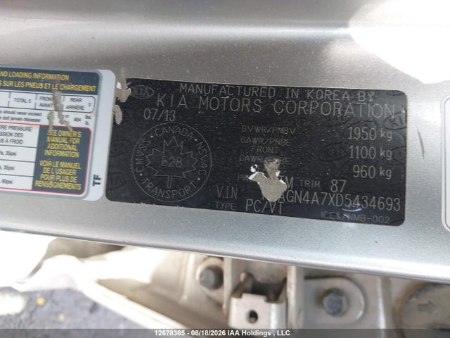12678385 :رقم المزاد ، KNAGN4A7XD5434693 vin ، 2013 Kia Optima Ex/ex Luxury/ex+ مزاد بيع