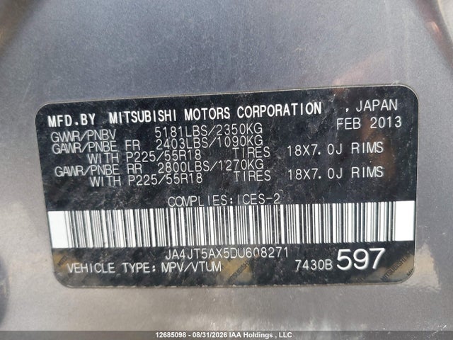 Aukcja sprzedaży 2013 Mitsubishi Outlander Xls, vin: JA4JT5AX5DU608271, numer aukcji: 12685098