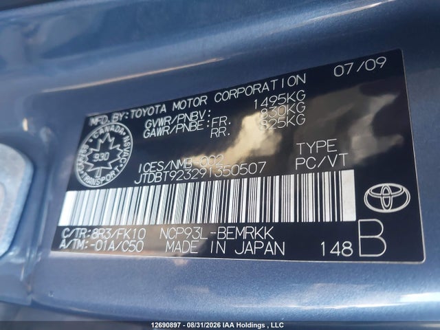 Продажа на аукционе авто 2009 Toyota Yaris, vin: JTDBT923291350507, номер лота: 12690897