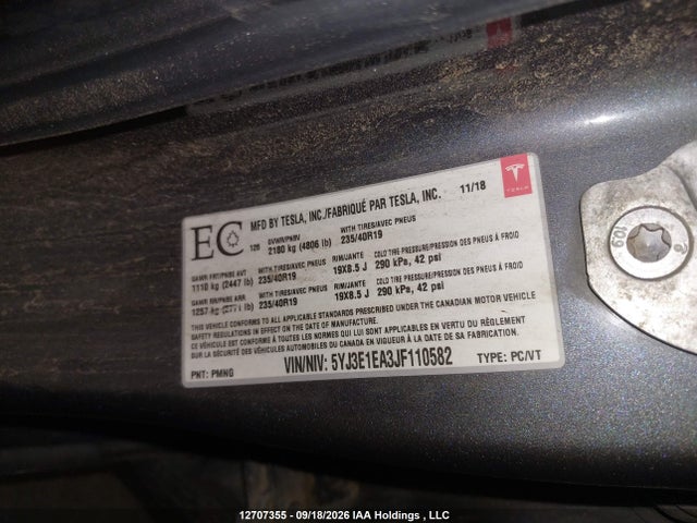 Aukcja sprzedaży 2018 Tesla Model 3 Long Range/mid Range, vin: 5YJ3E1EA3JF110582, numer aukcji: 12707355
