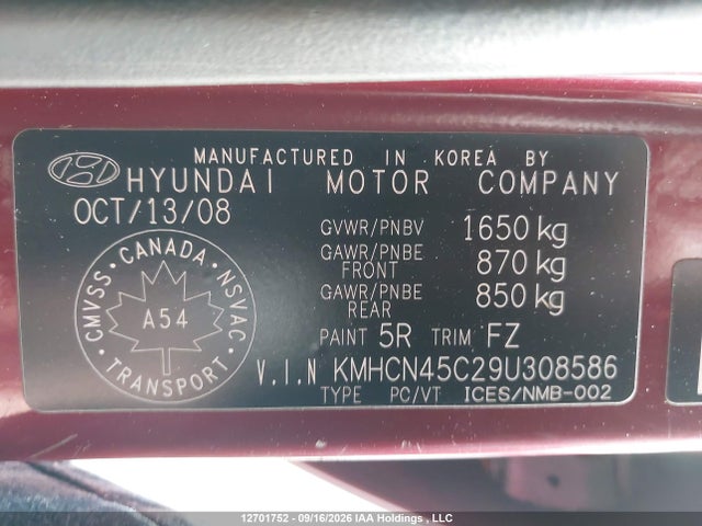 Продаж на аукціоні авто 2009 Hyundai Accent 25th Anniversary/gl/gls/l, vin: KMHCN45C29U308586, номер лоту: 12701752