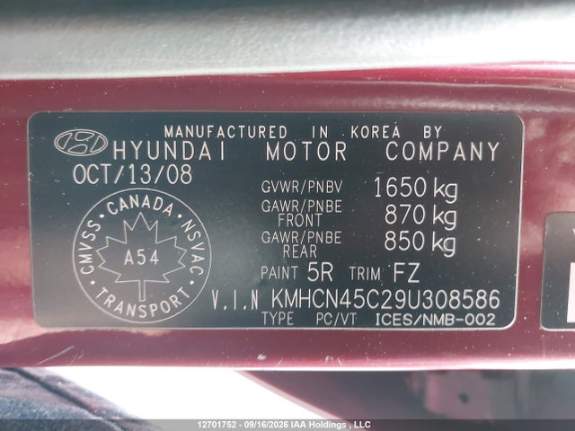 Продаж на аукціоні авто 2009 Hyundai Accent 25th Anniversary/gl/gls/l, vin: KMHCN45C29U308586, номер лоту: 12701752