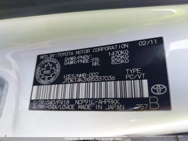 Продажа на аукционе авто 2011 Toyota Yaris Le, vin: JTDKT4K3XB5337036, номер лота: 12702315