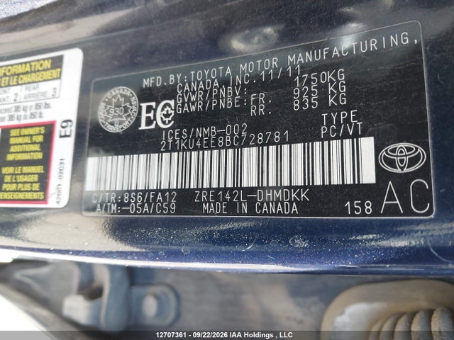 Продаж на аукціоні авто 2011 Toyota Matrix, vin: 2T1KU4EE8BC728781, номер лоту: 12707361