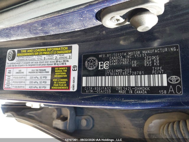 Продаж на аукціоні авто 2011 Toyota Matrix, vin: 2T1KU4EE8BC728781, номер лоту: 12707361