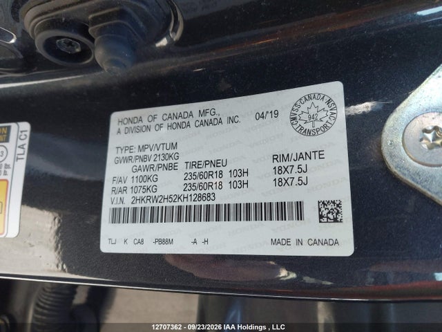Aukcja sprzedaży 2019 Honda Cr-v Ex, vin: 2HKRW2H52KH128683, numer aukcji: 12707362