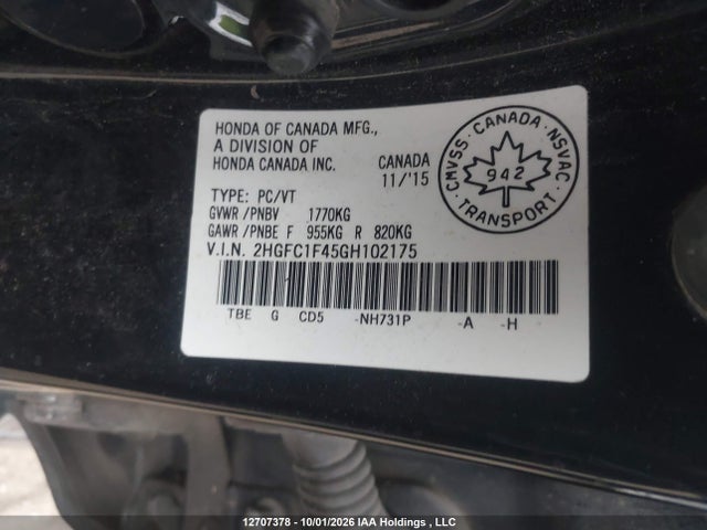 Honda Civic Ex-t 2016 2HGFC1F45GH102175 Image 9