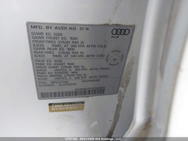 Продажа на аукционе авто 2014 Audi Q7 Premium Plus, vin: WA1MMCFE1ED013814, номер лота: 12707388