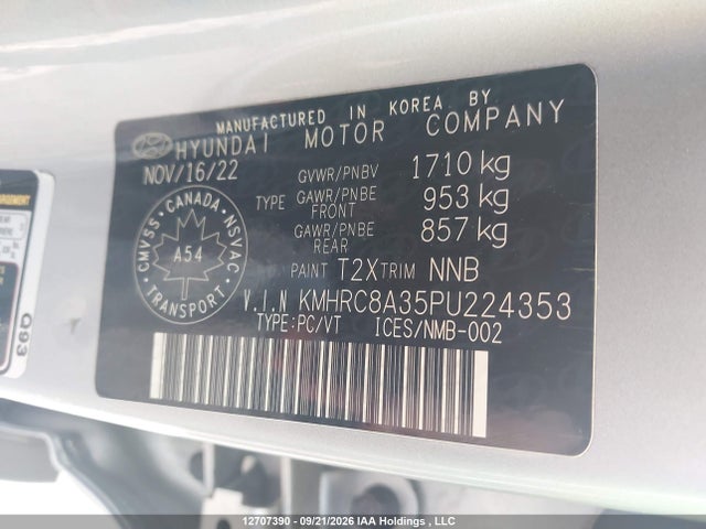 12707390 :رقم المزاد ، KMHRC8A35PU224353 vin ، 2023 Hyundai Venue Preferred مزاد بيع