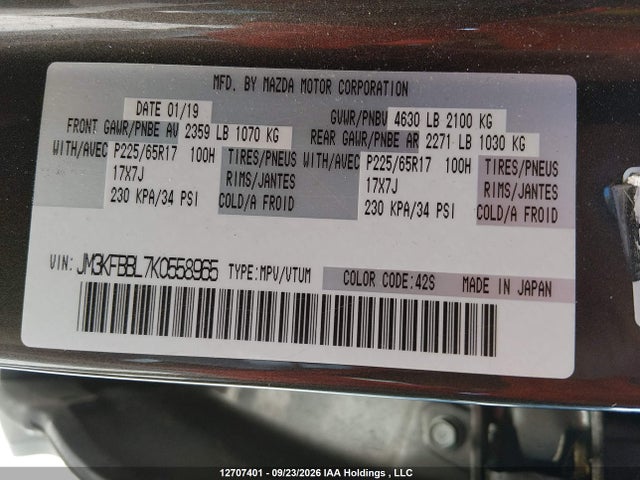 Продажа на аукционе авто 2019 Mazda Cx-5 Gx, vin: JM3KFBBL7K0558965, номер лота: 12707401