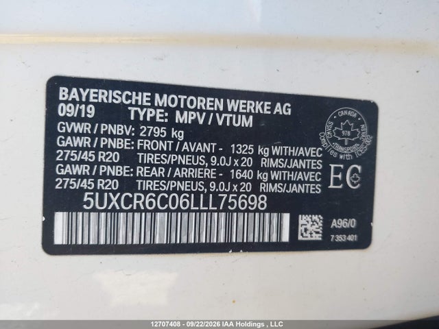 Aukcja sprzedaży 2020 Bmw X5 Xdrive40i, vin: 5UXCR6C06LLL75698, numer aukcji: 12707408