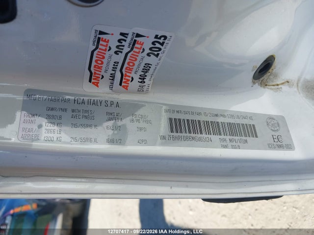 Продаж на аукціоні авто 2021 Ram Promaster City Slt, vin: ZFBHRFDB6M6V65124, номер лоту: 12707417