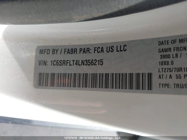 Aukcja sprzedaży 2020 Ram 1500 Rebel, vin: 1C6SRFLT4LN356215, numer aukcji: 12707419