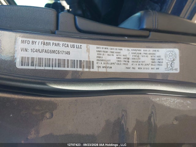 Продаж на аукціоні авто 2021 Jeep Grand Cherokee Altitude, vin: 1C4RJFAG6MC617149, номер лоту: 12707423