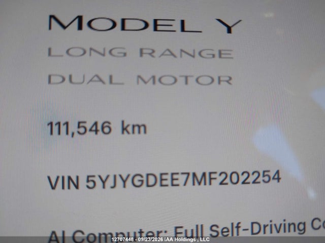 Продажа на аукционе авто 2021 Tesla Model Y Long Range, vin: 5YJYGDEE7MF202254, номер лота: 12707448