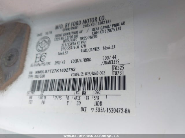 Продажа на аукционе авто 2019 Ford Transit Connect Xlt, vin: NM0LS7T27K1402752, номер лота: 12707452