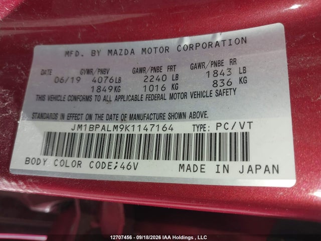 Продаж на аукціоні авто 2019 Mazda 3 Preferred Plus, vin: JM1BPALM9K1147164, номер лоту: 12707456