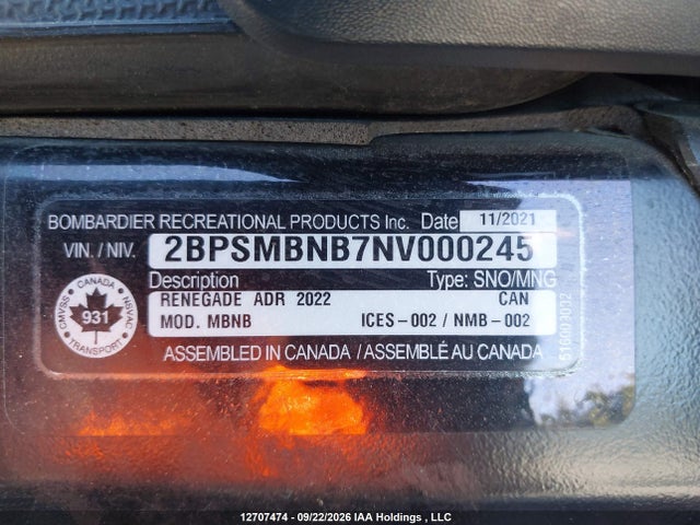 Skidoo Skidoo. 2022 2BPSMBNB7NV000245 Image 14