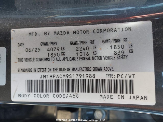 2025 Mazda 3 Preferred მანქანა იყიდება აუქციონზე, vin: JM1BPACM9S1791988, აუქციონის ნომერი: 12707480