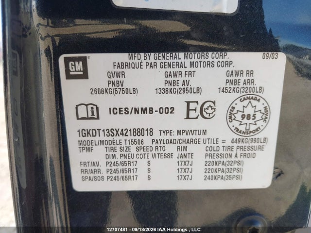 Продажа на аукционе авто 2004 Gmc Envoy, vin: 1GKDT13SX42188018, номер лота: 12707481